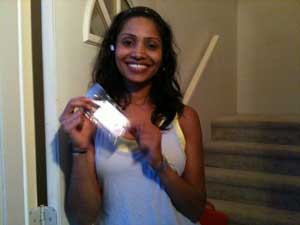 Happy Mr Locksmith client after one of our professional locksmiths have unlocked her door.